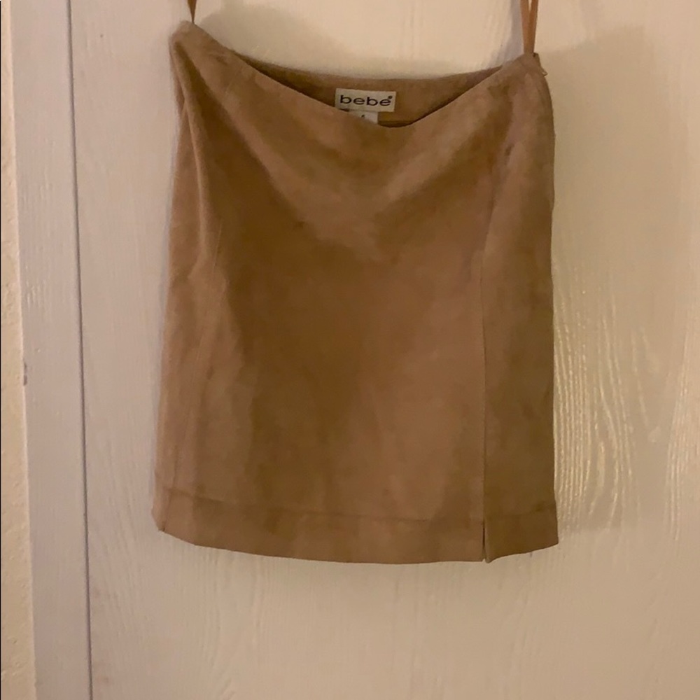 Tan Suede Bebe high waisted mini skirt